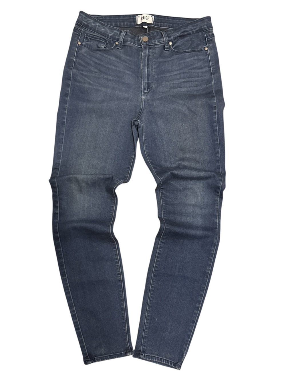 PAIGE women’s Straight Jeans in Dark Blue Wash stretchy classic fit sz 32 (14)